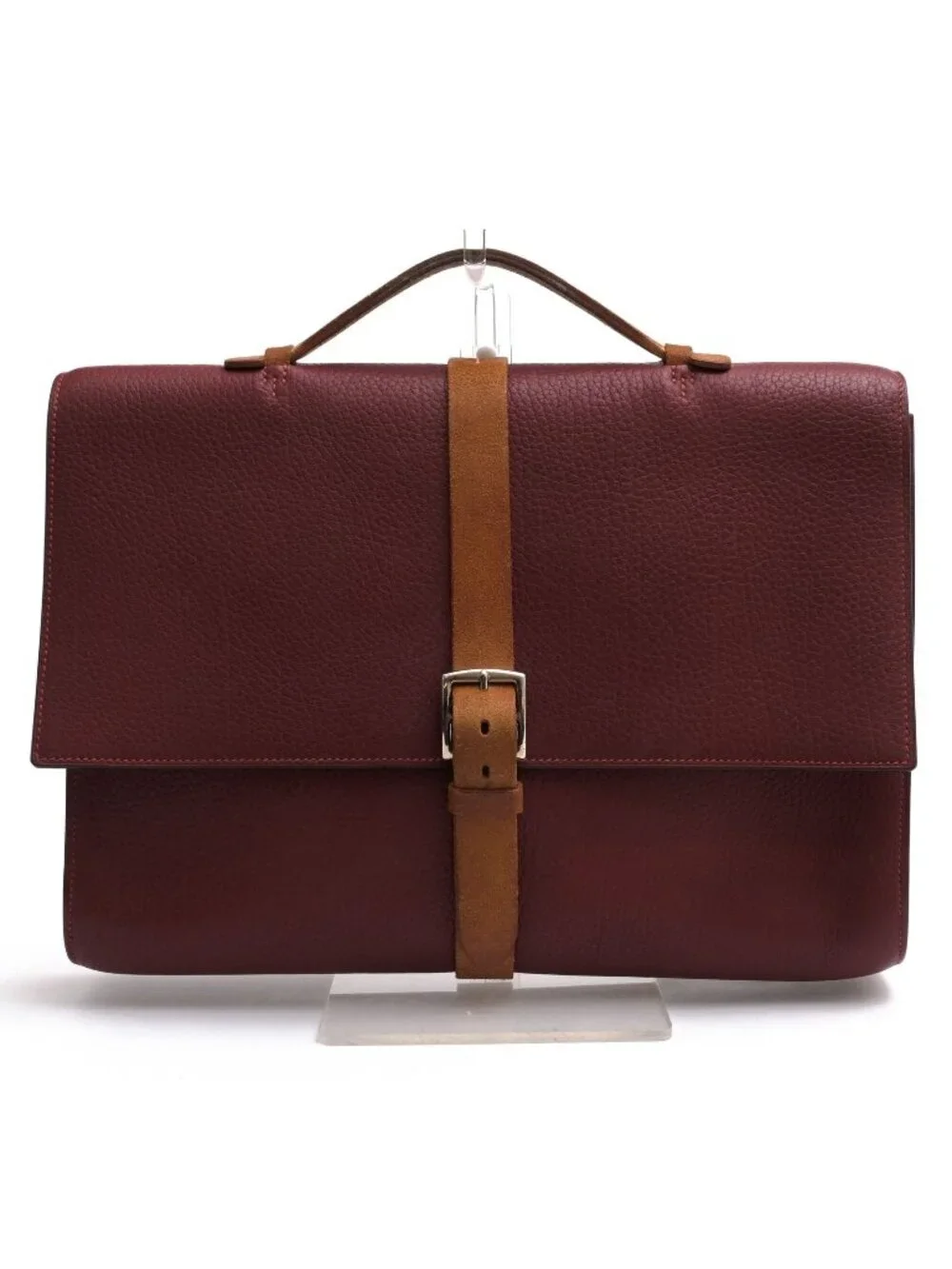 Hermes Briefcase Business Leather Red Brown Etriviere Sibo Sully Cles